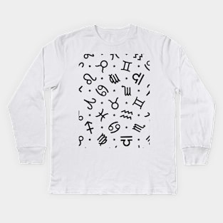 Pattern Set Zodiac Sign Horoscope Astrology Symbol Black and Creme Kids Long Sleeve T-Shirt